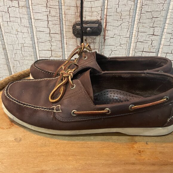 L.L.Bean Men's Casco Bay Boat Shoes Mocs Moccasins brown leather 13 - Picture 3 of 5